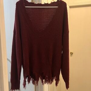 Source Unknown Burgundy V-Neck Sweater